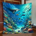 thumbnail image 2 of 1pc Soft Flannel Underwater World Ocean Animal Blanket - Throws for Couch, Office, Bed, Camping, Travel - Multi-Purpose Gift for All Seasons with Vibrant Colors and Plush Texture, 2 of 6