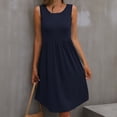 thumbnail image 2 of Htigea Women's Sleeveless Crewneck Dress Pleated High Waist Tank Dress Summer Casual Loose Home Everyday Sundress Navy,M, 2 of 4