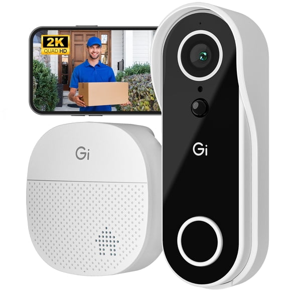 GearIT Videoportero con timbre - Vídeo 2K QHD - Batería recargable de 6 meses - IP64 resistente a la intemperie, detección de movimiento, audio bidireccional inalámbrico para el hogar - Fácil de confi