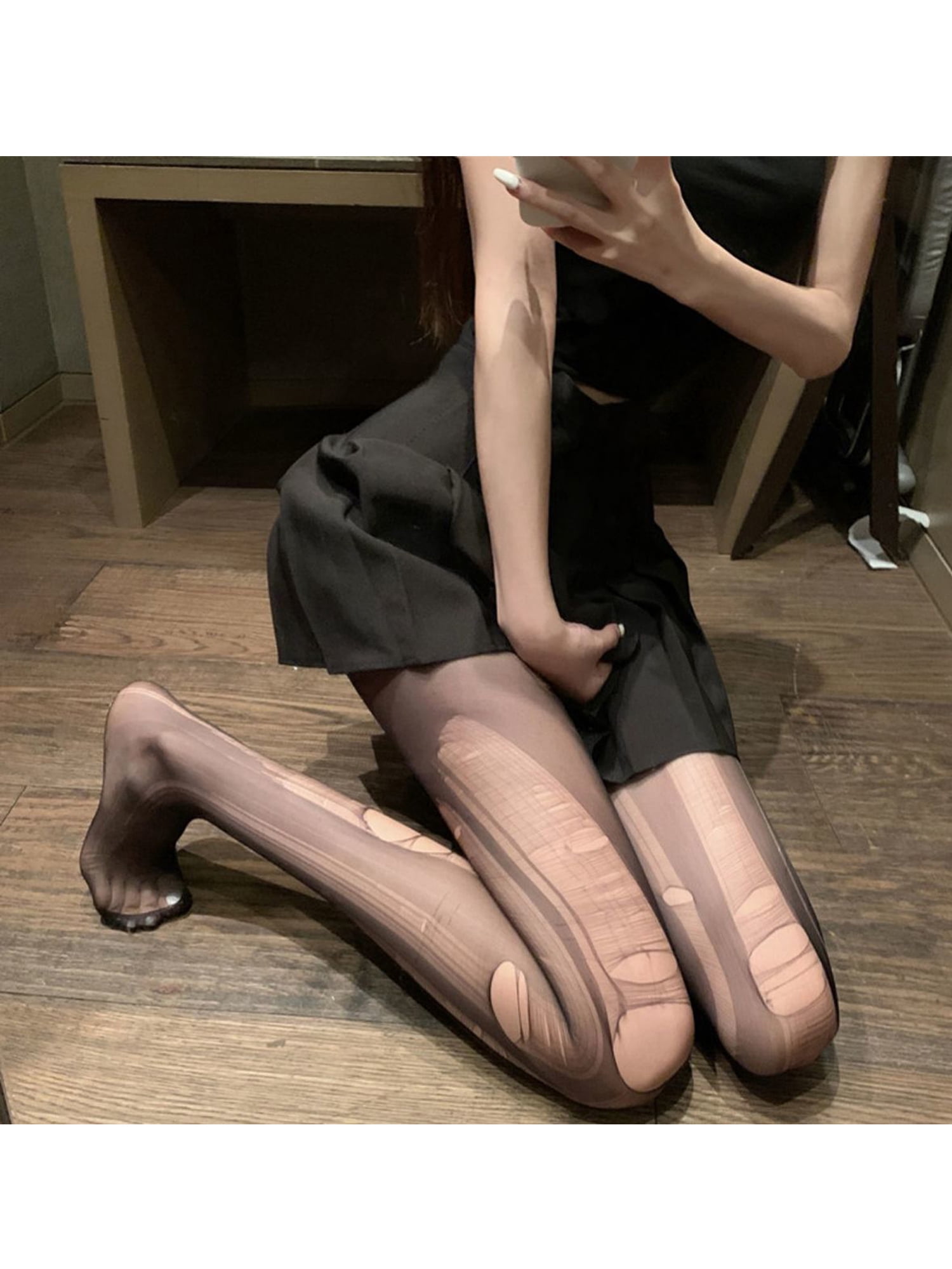 Women Gothic Ripped Fishnet Pantyhose Punk Mesh Stockings Leggings Hollow  Out Tattered Tights Grunge Streetwear 