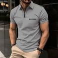 thumbnail image 2 of WTXUE Polos Short Sleeve, Lapel Golf Shirts for Men Spring Summer Casual Zipper Lapel T Shirt Top Solid | Workwear for Men Gray XXL, 2 of 5
