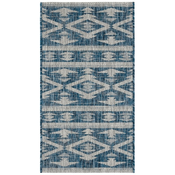 SAFAVIEH Courtyard April Geometric Indoor/Outdoor Area Rug, Navy/Grey, 2'7" x 5'