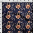 thumbnail image 3 of oneOone Viscose Jersey Navy Blue Fabric Flower & Leaves Watercolor Sewing Material Print Fabric By The Yard 60 Inch Wide, 3 of 5