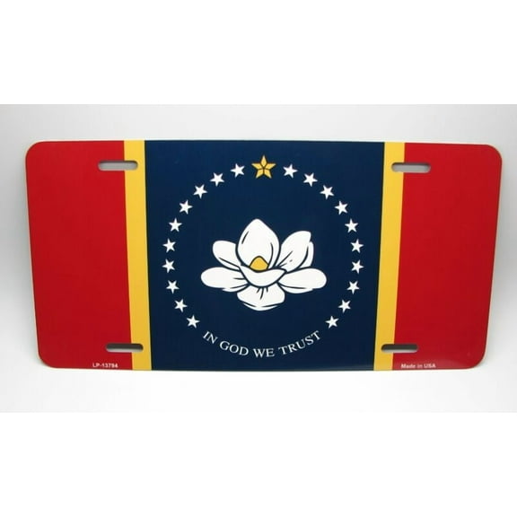 NEW MISSISSIPPI MAGNOLIA FLAG METAL CAR LICENSE PLATE AUTOTAG - Aluminum ( 12 inch x 6 inch )