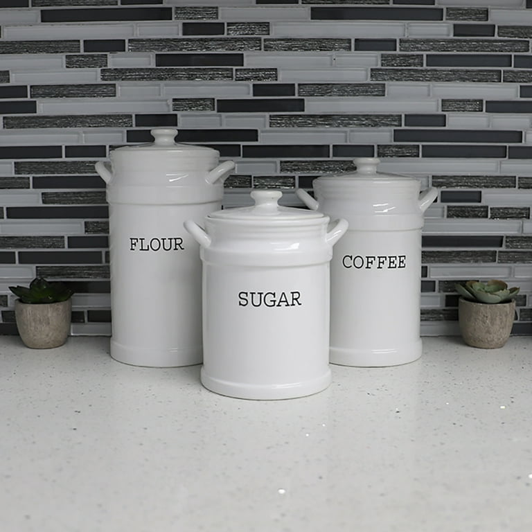 Everyday Coffee, Sugar, Flour 3 Piece Canister Set, White/Black