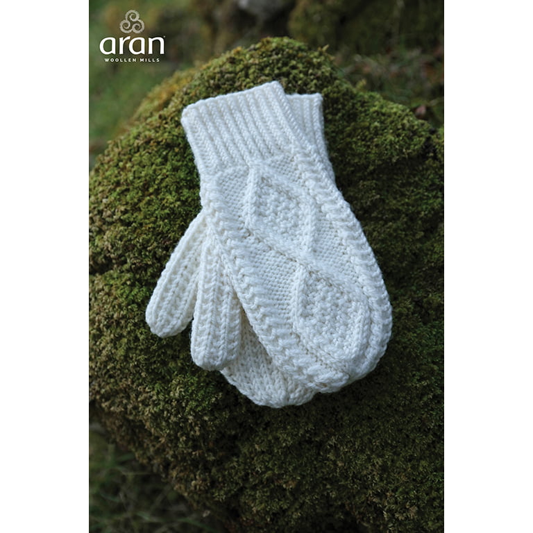Aran Hand Knit Mittens 100% Merino Wool Gloves for Women Made in