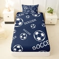 thumbnail image 3 of Castle Fairy Minimalist Soccer Print Twin Sheets 3pcs, Sport Theme Bedding, Navy White,1 Fitted Sheet, 1 Flat Sheet and 1 Pillowcase, 3 of 6