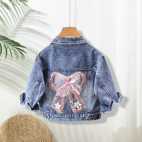 LIJCC Kids Girls' Denim Jacket 3D Flower Graphic Button Down Aesthetic Trendy Jean Coat Back To School Outfits Lace Long Sleeve Outwear Coat Fall Winter Warm Clothes