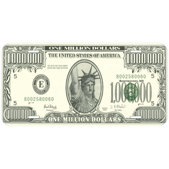 One Million Dollar Novelty Car Auto License Plate
