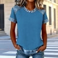 thumbnail image 2 of jtjvou Womens Waffle Knit T Shirts Denim Spliced Short Sleeve Tops Crew Neck Casual Color Block Blouses Tees Light Blue XXXL, 2 of 5