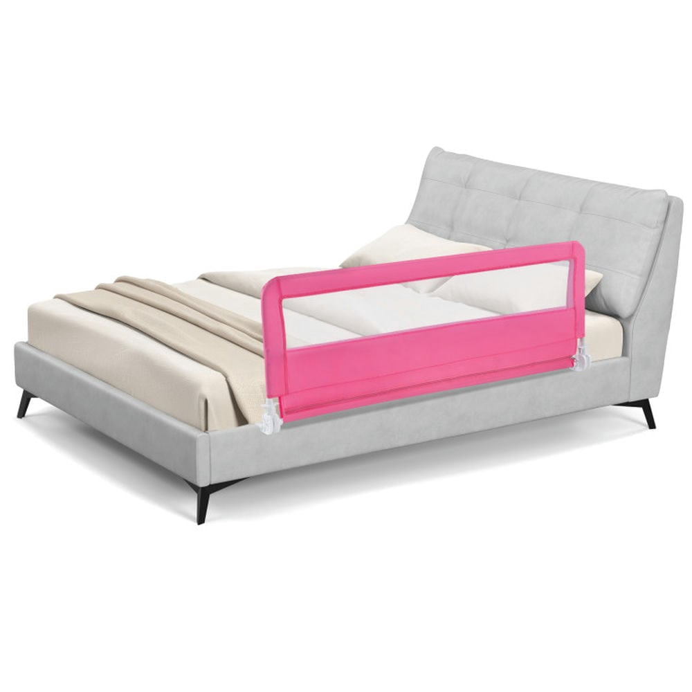 Spaco 59 Inch Folding Breathable Baby Bed Rail Guard with Safety Strap, Bed Rail for Queen, King, Twin, and Bunk Size Beds, Pink