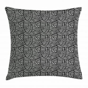 Aztec Throw Pillow Cushion Cover, Geometric Maze Pattern Inspired by Tribal Culture Bohemian Folk Ancient Design, Decorative Square Accent Pillow Case, 18 X 18 Inches, Black and White, by Ambesonne