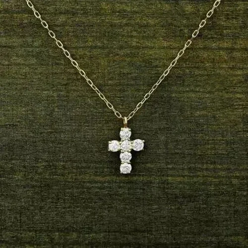 1Ct Round Cut Simulated Diamond Women's Small Cross Shape Pendant 14k White Gold Plated 925 Silver