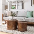 thumbnail image 2 of Nesting Round Coffee Table Set of 2 - Brown Burl Wood Accent Tables for Living Room, 2 of 10