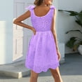thumbnail image 4 of VUPSGEZ Women Casual Summer Women'S Solid Color Eyelet Embroidery Scallop Sleeveless Suspender Embroidered Jacquard Hollow Bow V Neck Mini Skirt Dress Summer Business Clothes For Women(Purple,L), 4 of 7