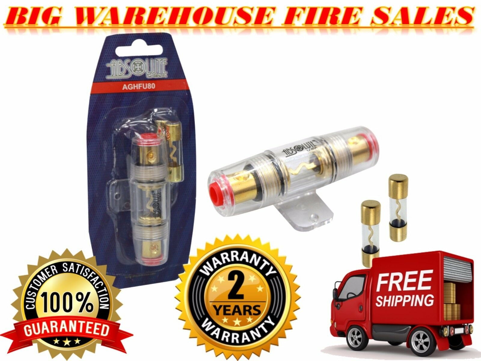 5 2 60 AMP 4 6 8 10 GAUGE IN LINE GLASS AWG WIRE GOLD AGU FUSE HOLDER W/ 