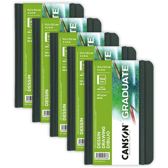 Canson Graduate Drawing Art Book, Hard Cover Binding, 52 Sheet, 4x6 inch, Pack of 5