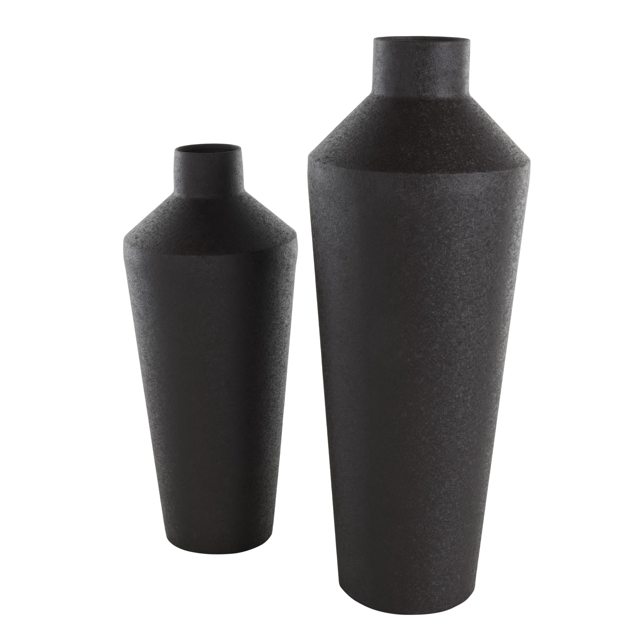 DecMode 20", 16"H Textured Tapered Black Metal Vase, Set of 2
