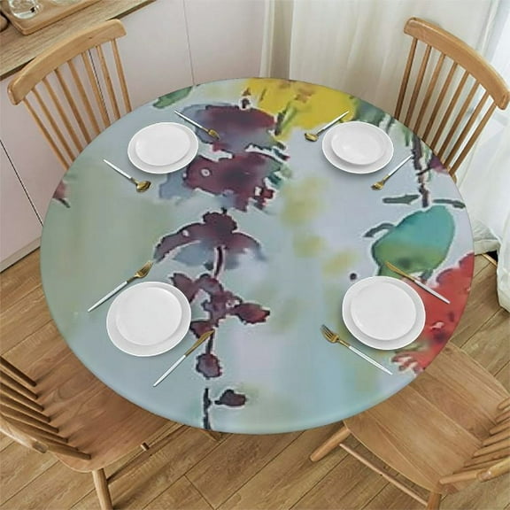 QKZF Spillproof Spring/Summer Fabric Outdoor Tablecloth with Umbrella Hole, Zippered Table Cloth for Round Tables, Picnic/Patio Table Covers 31-35