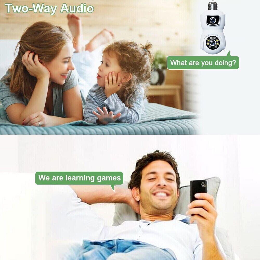 PTZ 2MP 1080P WIFI Camera Dual Lens Security Light Bulb Cam Baby Monitor E27