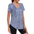 thumbnail image 1 of Camisa de entrenamiento Alovien de manga corta, holgada, para mujer, azul, 1 of 7