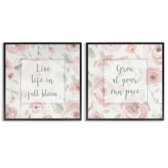 Stupell Industries Farmhouse Full Bloom at Your Pace Florals Black 2pc Framed Giclee Art Set, 12 x 12 each, by Carol Robinson