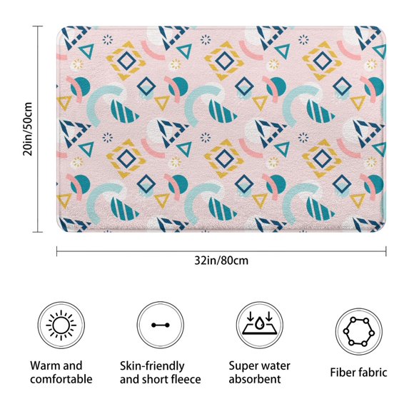 20x32 Inch Ultra Soft Faux Bath Mat Non Slip Absorbent Microfiber Bathroom Rug, Colorful Bricks, Patterns