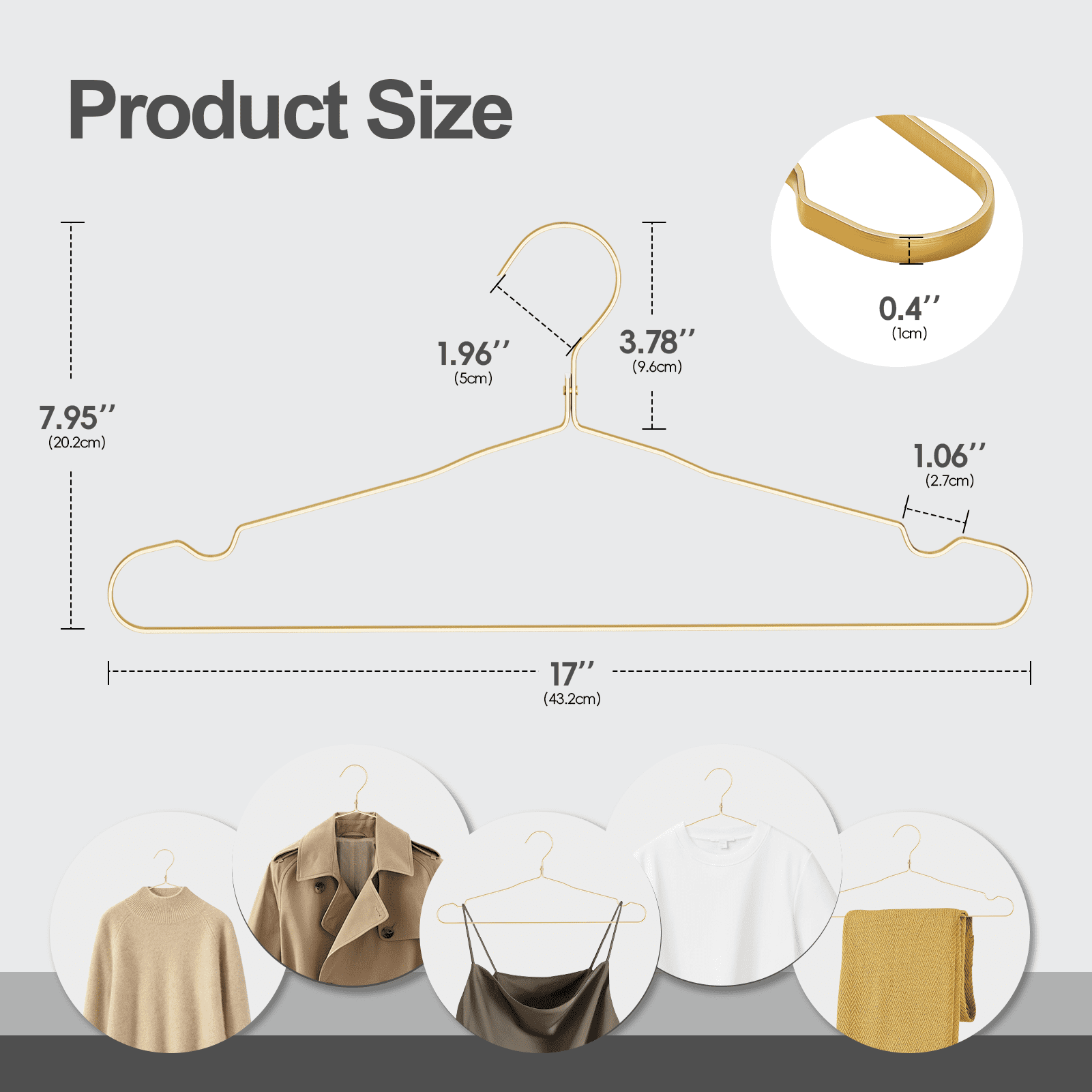 Ueakpic Aluminum Wide Coat Hangers,Durable Metal Hanger for Heavy Clothing,Gold Matte, 20 Pack
