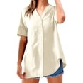 thumbnail image 1 of Camisa de lino para mujer: talla grande, manga corta, cuello en V, color liso, 1 of 4