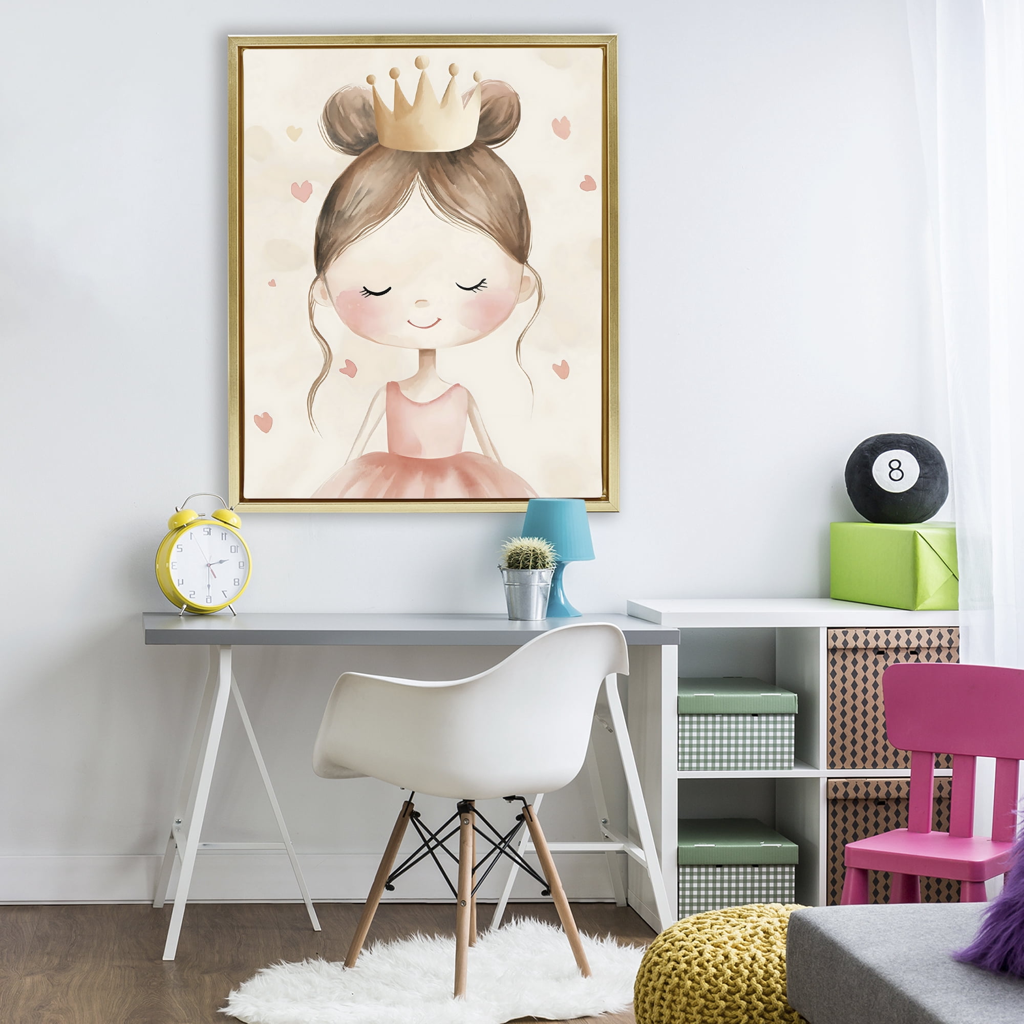 Stupell Industries Pink Ballerina in Crown Gold Framed Floater Canvas Wall Art, design by Creative Studio