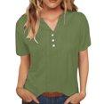thumbnail image 3 of Up to 65% Off! Xuniizn Linen Shirts for Women Summer Casual Button Down V Neck Short Sleeves Shirts Solid Color Loose Lightweight Blouse Tops, Gifts for Mom, 3 of 8