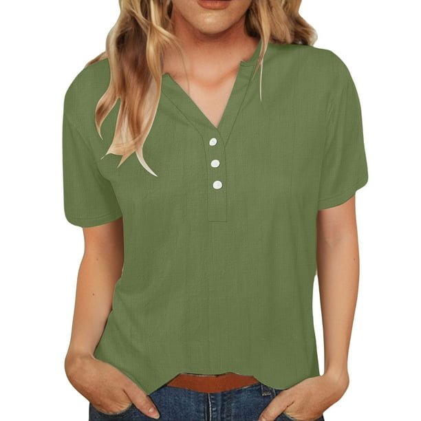 Vestidos Casuales Para Mujer, Blusas De Mujer De Moda Camisa de botones lisa de moda para mujer, blusa holgada con cuello en V para mujer