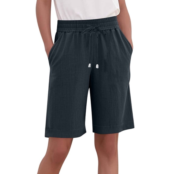 Akafmk Women's Linen Cotton Shorts,Womens Solid Color Cotton Linen Elastic Waist Wide Leg Casual Shorts Pants L