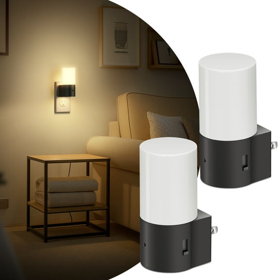 LOHASLED 2 Pack Black Warm White 3000K Cylinder Night Light with Dimmer