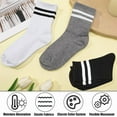 thumbnail image 3 of Womens White Crew Socks 6 Pair Striped Trim Casual Crew Socks Mid Calf Ankle Sock Vintage Retro Gym Running, 3 of 10