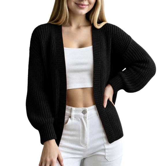 Wenini Women's Fall Solid Color Long Sleeve Knit Cardigan Sweater Outerwear Top Without Button