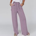 thumbnail image 2 of Womens jeans Solid Color Drawstring Cotton and Linen Casual Loose Wide-Leg Straight Long Pants with Pockets Purple Denim Pants 3XL, 2 of 7