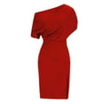 thumbnail image 4 of BangWanChi Sundresses for Women 2026 Women's One-shoulder Irregular Slit Dress Short-sleeved One-shoulder Knee-length Dress, 4 of 7