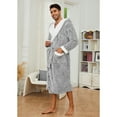 thumbnail image 2 of U2SKIIN Mens Robe with Hood,Full Length Plush Robe for Men Contrast Thick Fleece Bathrobe (Light Grey, XX-3X-Large), 2 of 7
