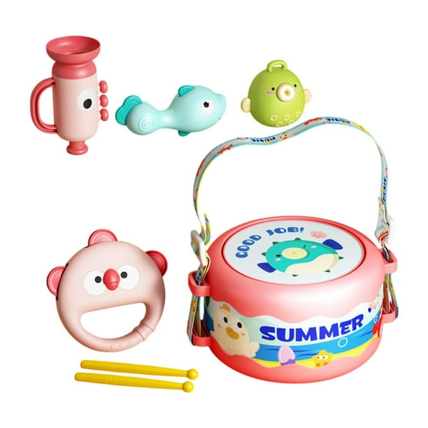 Juguetes de tambor musicales,Juguetes de tambor musical para el aprendizaje de la educación temprana,Juego de instrumentos musicales de percusión portátil,Juguetes de sonido rosa