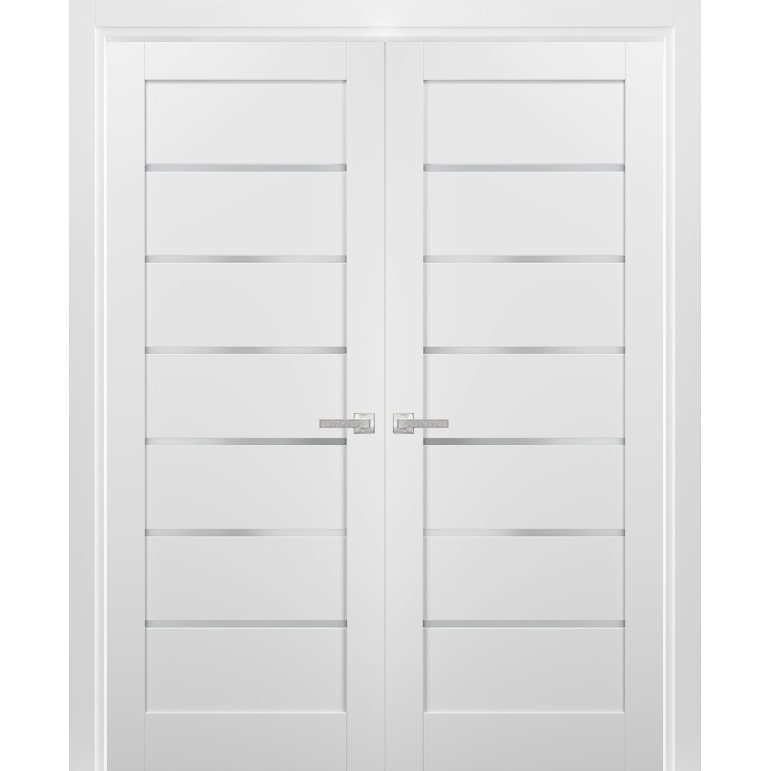 French Double Panel Lite Doors with Hardware | Quadro 4117 White Silk