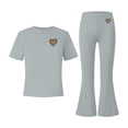 thumbnail image 4 of ITSAME Girls Outfits 2-Piece Heart Print Short Sleeve Top & Flared Pants Summer Fashion Casual Set Gray Size 7, 4 of 6