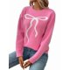 thumbnail image 3 of Suéter de Punto con Lazo para Mujer, Estilo Y2K, de Larga y Cuello Redondo, Holgado e Informal. Rosa Roja S, 3 of 10