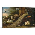 thumbnail image 1 of ARTCANVAS A Peacock and Pea Hen With Crane Canvas Art Print by Melchior d-Hondecoeter - Size: 26" x 18" (0.75" Deep), 1 of 9