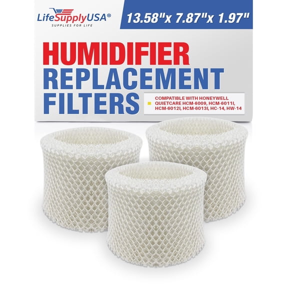 Filter E Humidifier Filter Replacement Wick Compatible with Honeywell Quietcare HCM-6009, HCM-6011i, HCM-6012i, HCM-6013i, HC-14, HW-14 by LifeSupplyUSA (3-Pack)