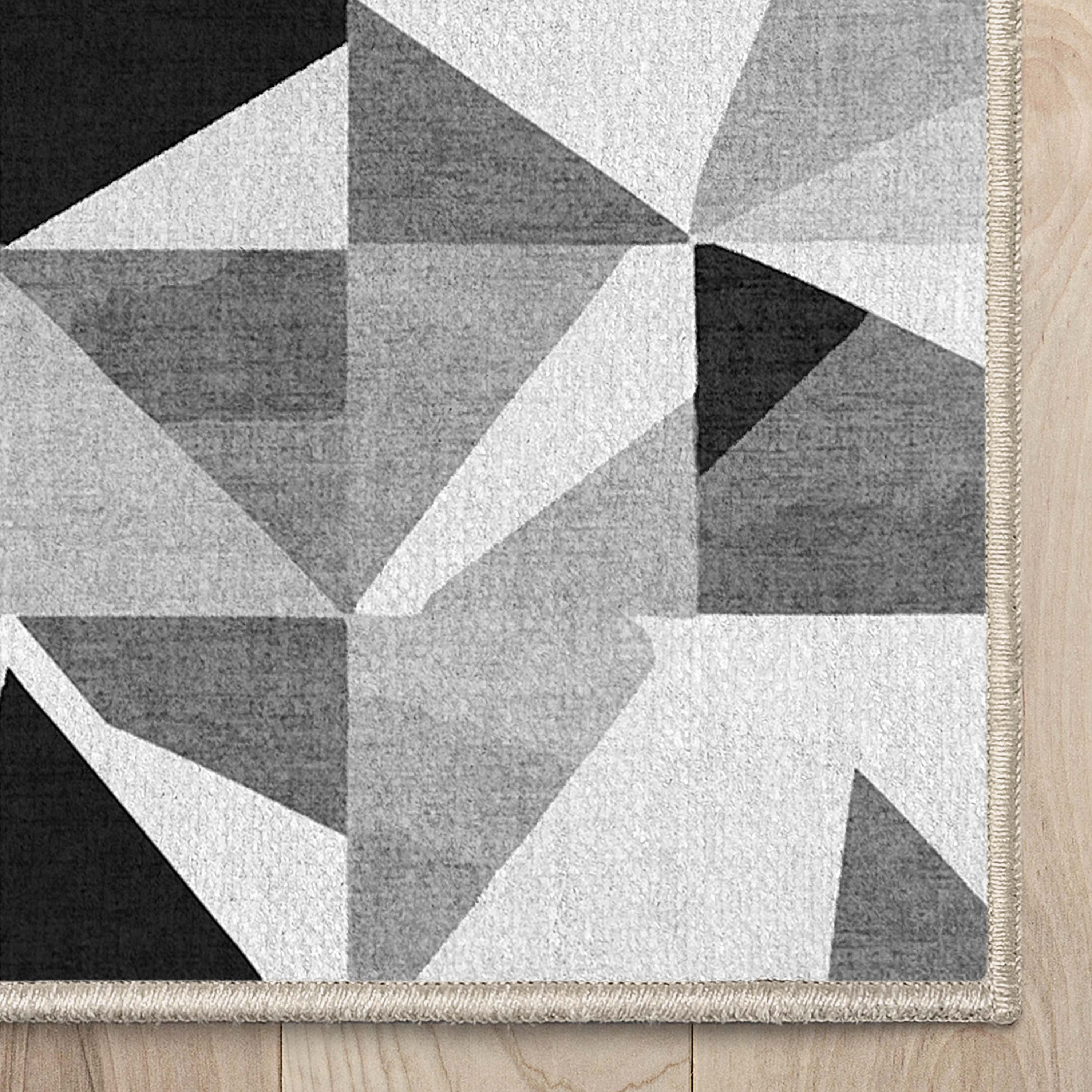 Well Woven Apollo Modern Tile Mid-Century Modern Black + White Flat Pile Easy to Clean 5'3" x 7'3" Area Rug for Living Room Dining Room Bedroom and Kitchen