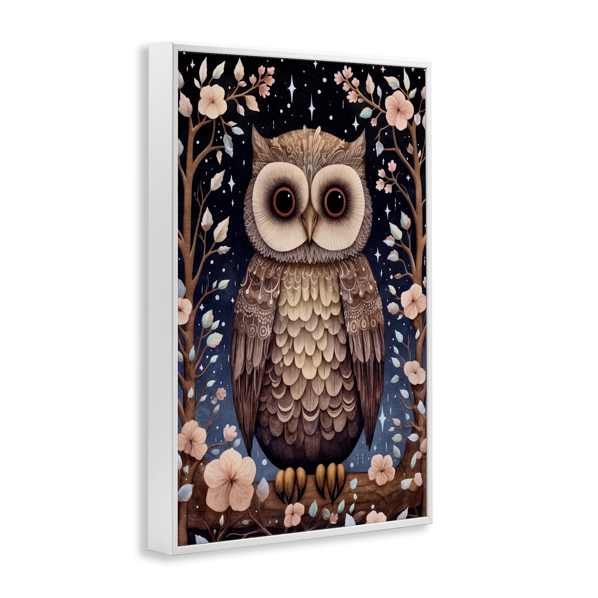 Stupell Industries Woodland Pattern Owl Animals & Insects Painting White Framed Art Print Wall Art, 20 x 30