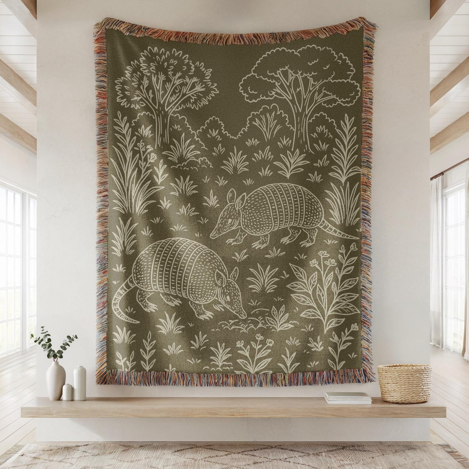 Armadillo Floral Boho Cottagecore Woven Throw Blanket Cotton with Fringed Edges for Living Room Decor