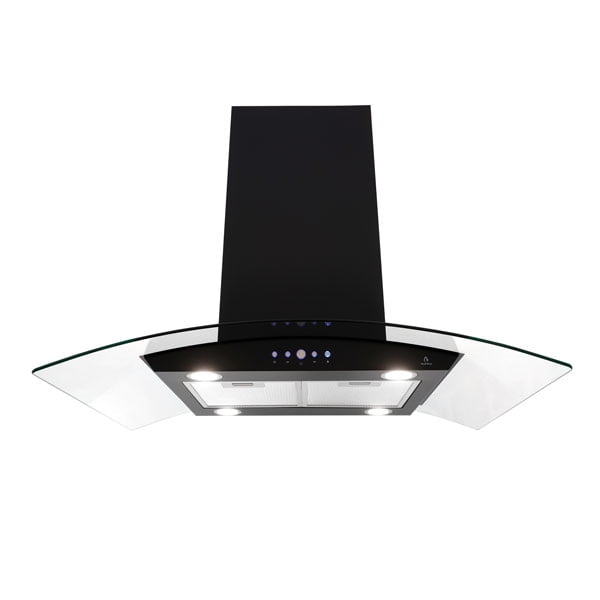 Campana extractora SUPRA para Isla 76 cm cristal curvo color negro CI-76-BLACK