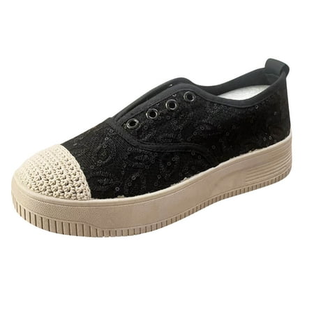 

SZXZYGS Running Shoes for Women Ladies Fashion Solid Color Breathable Sequin Lace Mesh Round Head Shallow Flat Casual Shoes Easter Summer 2024